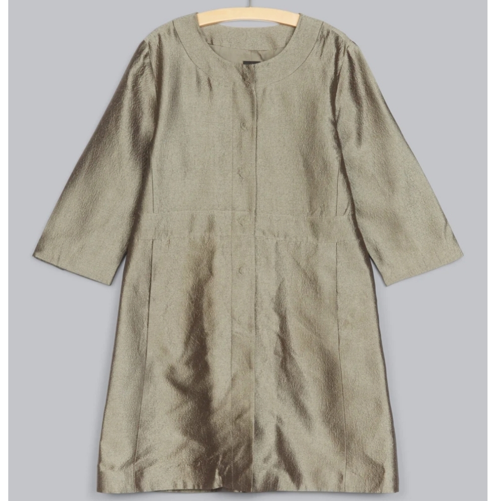 Eileen Fisher Silk Quiet Luxury Bronze Metallic 3/4 Sleeve Matrix Coat Sz S
